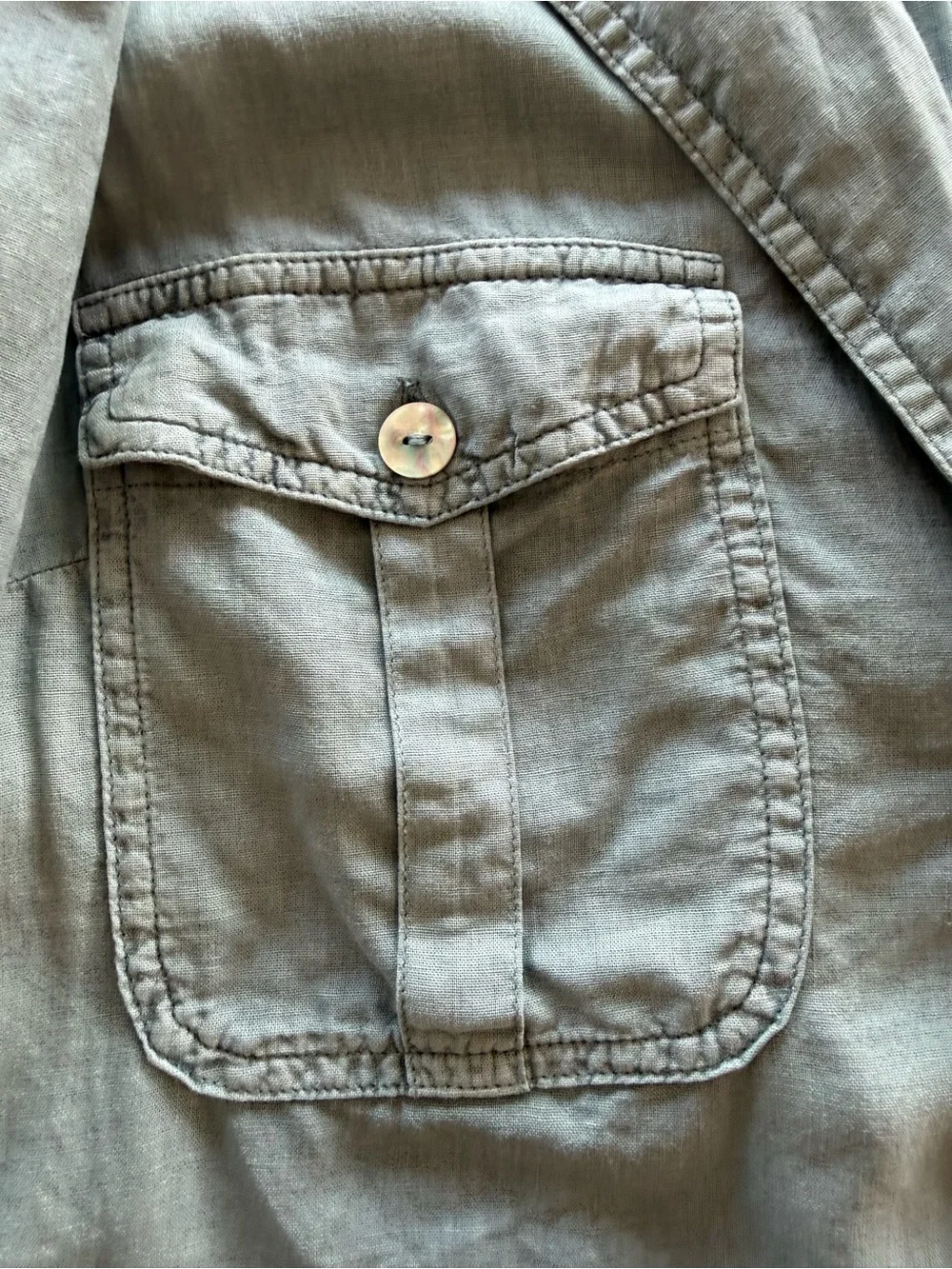 Free People Button-Front Shirt Puff Sleeves Slate Blue Size Large